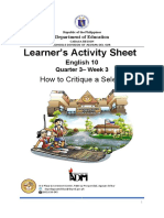 Learner's Activity Sheet: How To Critique A Selection