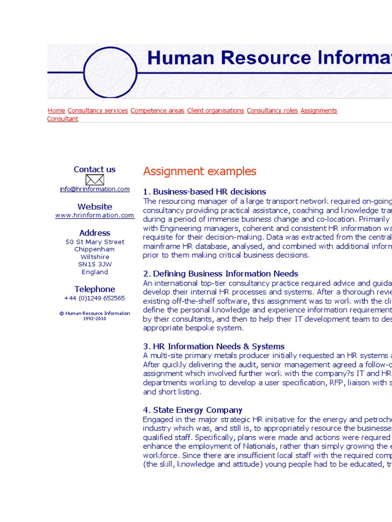 Assignment Examples: Contact Us 1. Business-Based HR Decisions | PDF ...