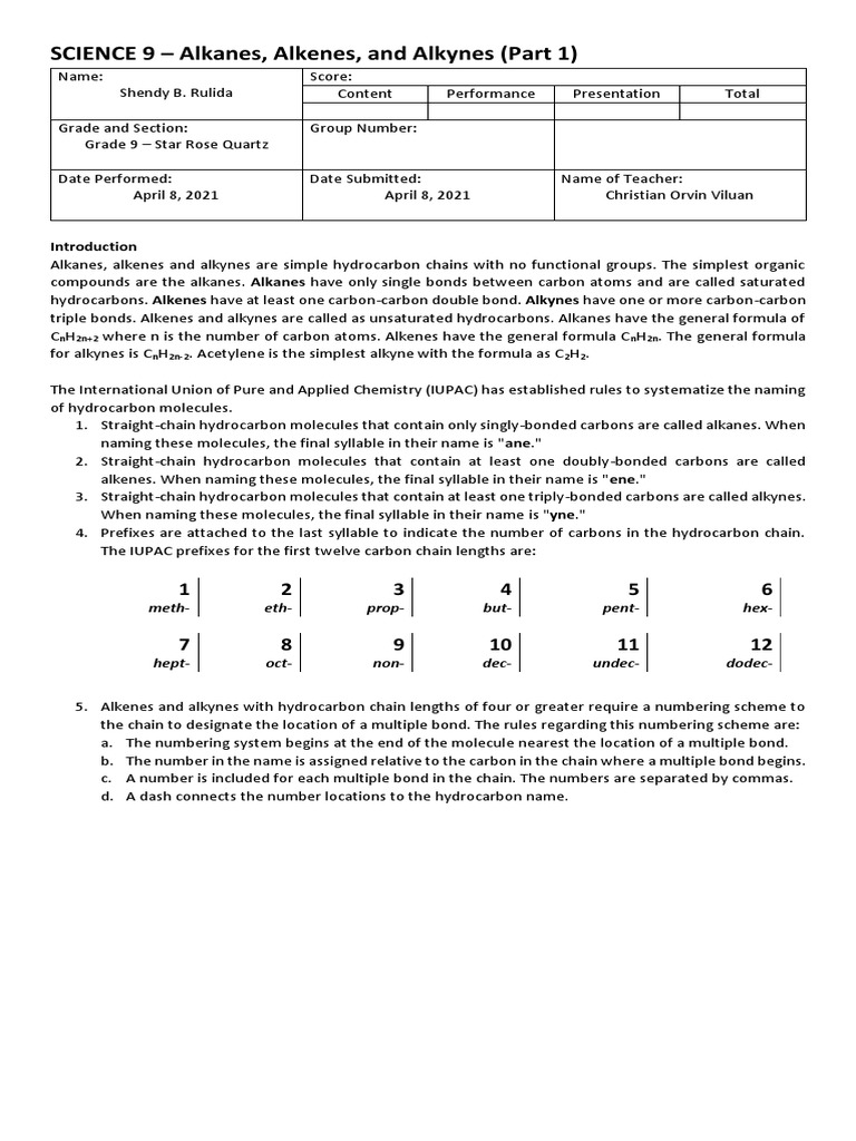 Alkanes, Alkenes, and Alkynes Overview | PDF | Alkene | Alkane
