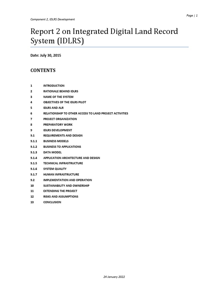 Report 2 On Integrated Digital Land Record System (IDLRS) Date July