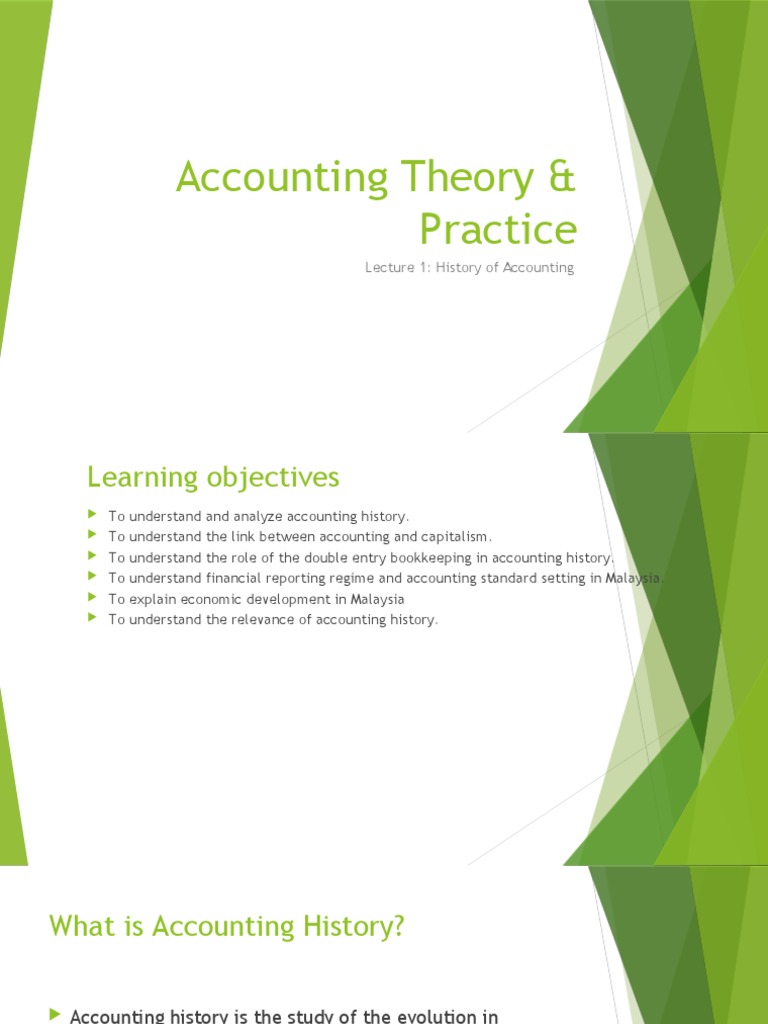 Lecture 1 History of Accounting PDF Money Accountant