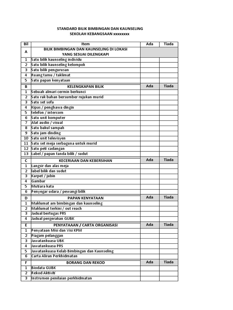 Borang Cadangan Standard Bilik UBK 1 | PDF