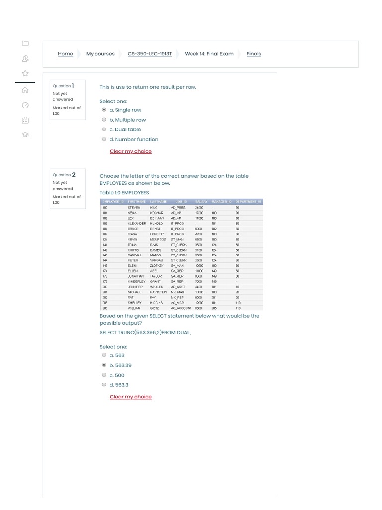 SQL Final Exam Questions Overview | PDF | Career & Growth | Teaching ...
