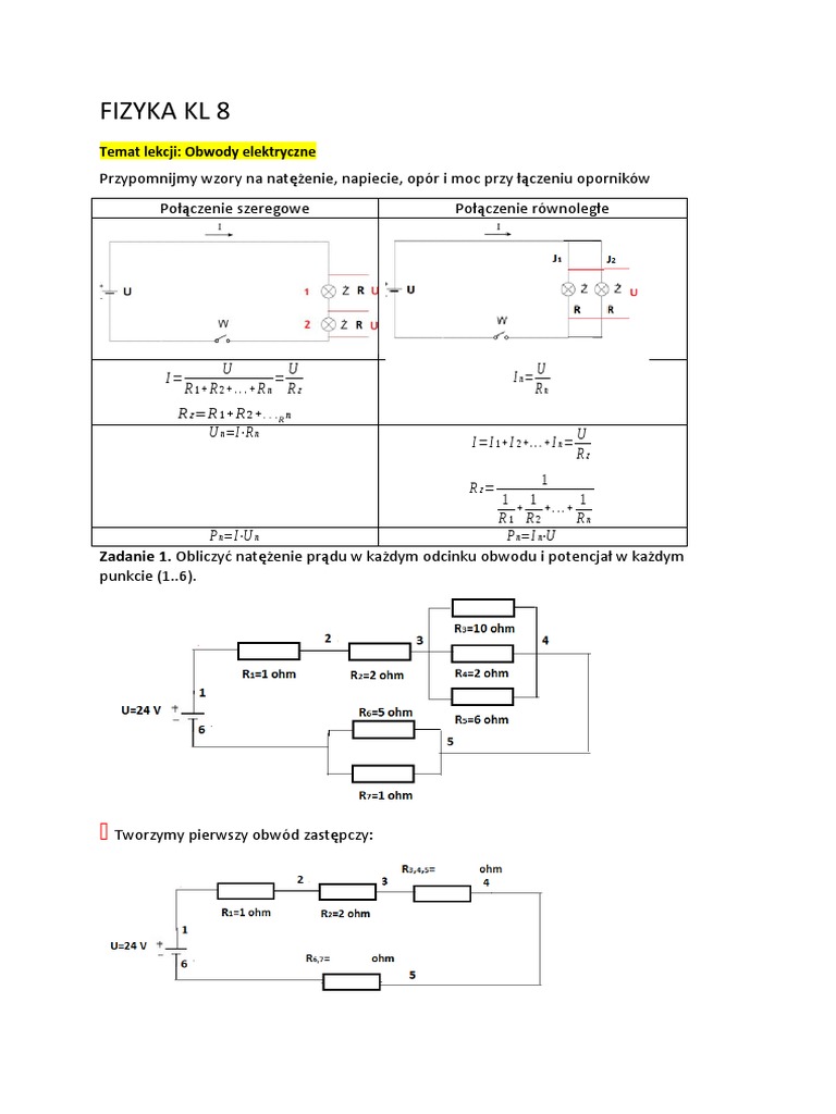Prąd Elektryczny Fizyka Klasa 8 Fizyka KL 8 - Obwody Elektryczne | PDF