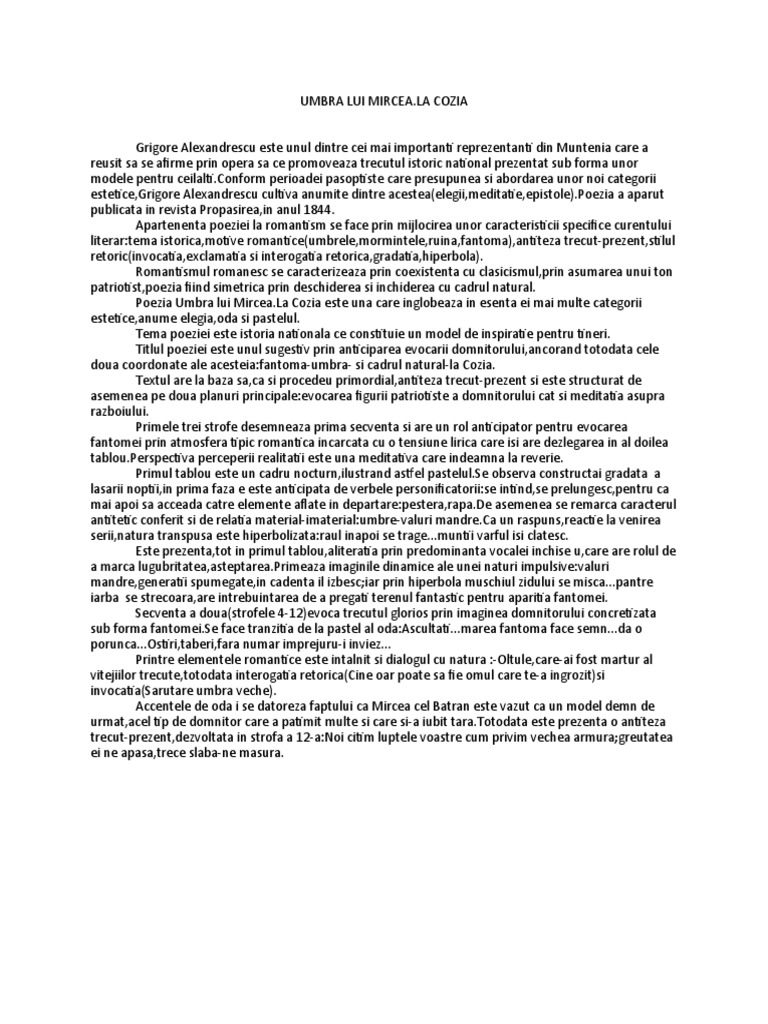 Umbra Lui Mircea La Cozia Comentariu Umbra Lui Mircea - La Cozia | PDF