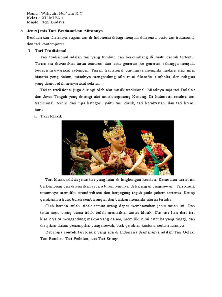 sebutkan 10 jenis tari tradisional