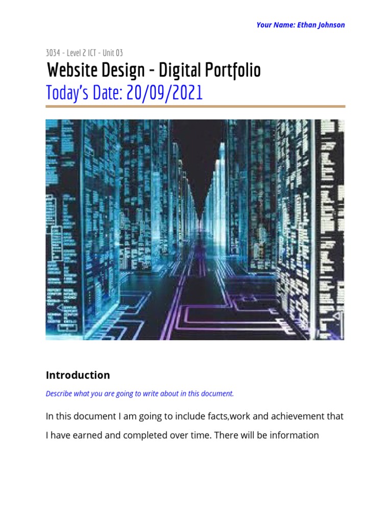 ICT Design Digital Portfolio Overview | PDF | Spreadsheet | Internet