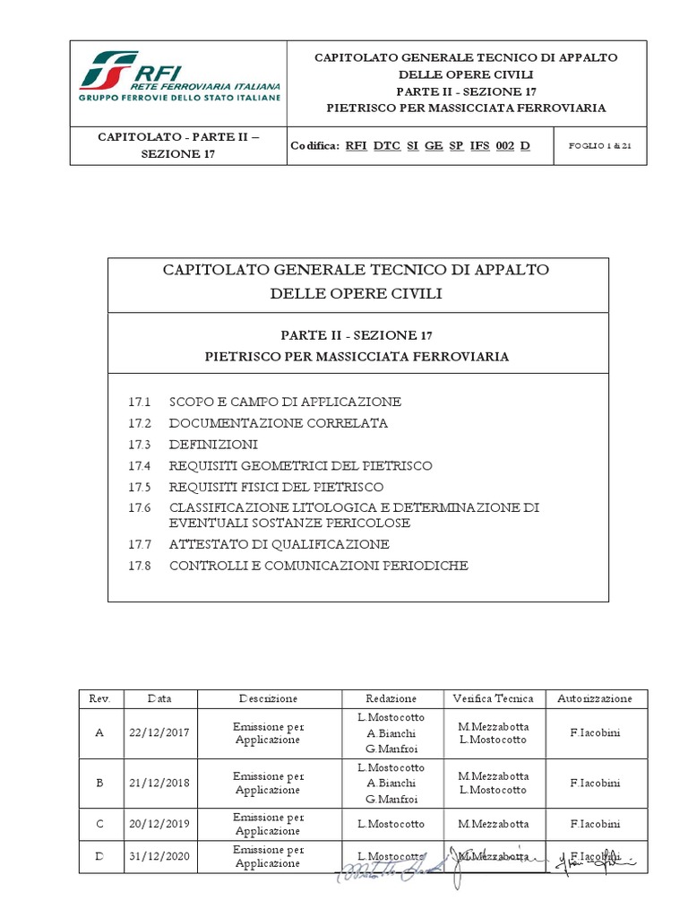Capitolato - Parte II - Sezione 17 - Pietrisco Per Massicciata ...