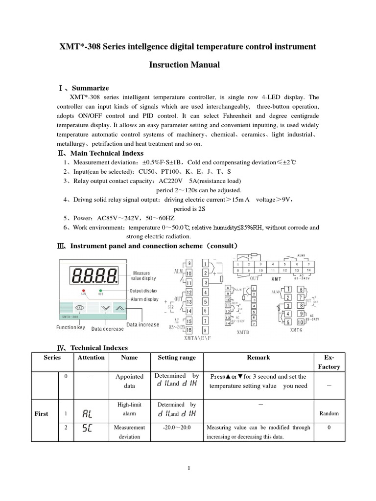 XMT-308 Temperature Controller Manual | PDF | Relay | Parameter ...