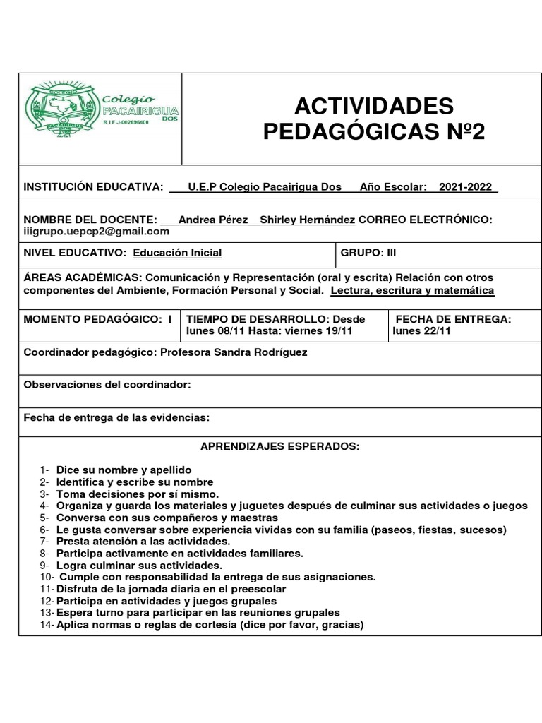 Guia Pedagogica. N2 (2) ... | PDF | Educación de la primera infancia ...