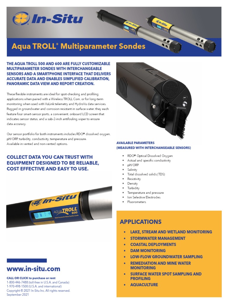 Aqua Troll Multiparameter Sondes Applications PDF Salinity Chemistry