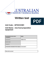 Written Test: Unit Code: - SITHCCC001 Unit Name: - Use Food Preparation Equipment