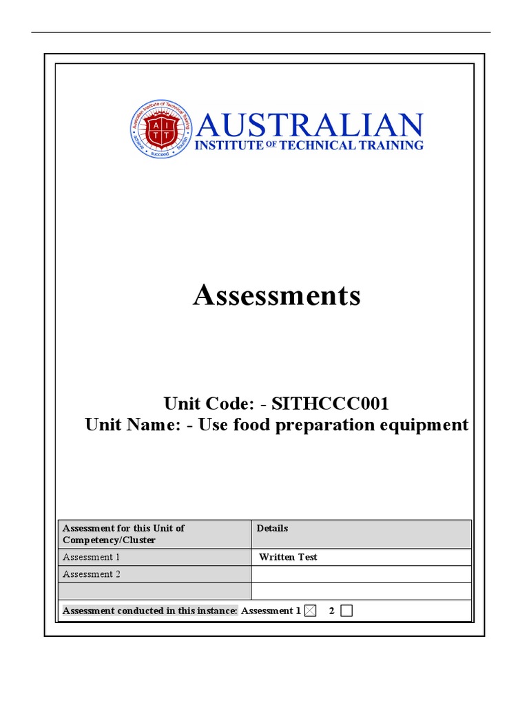 ANJALI RANI SITHCCC001 Use Food Preparation EquipmentWritten Test 1.