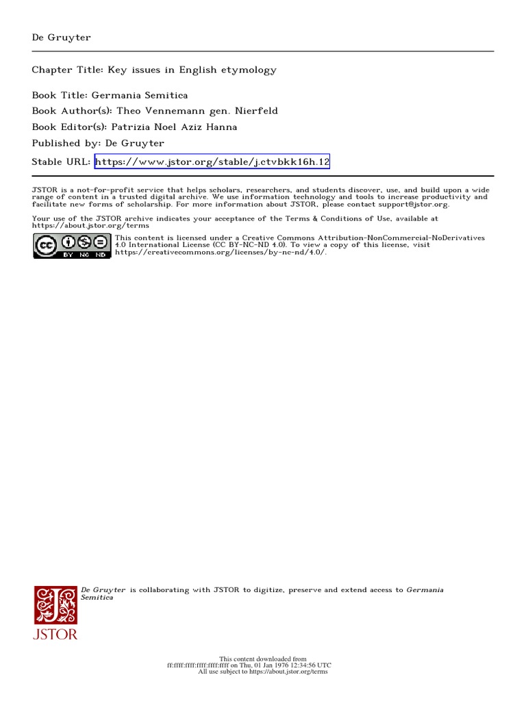 Key Issues in English Etymology PDF English Language Linguistics