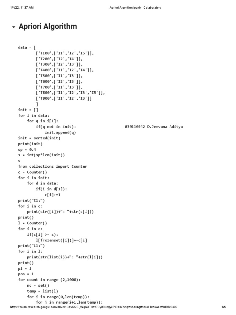 Apriori Algorithm - Ipynb - Colaboratory | PDF | Algorithms And Data ...