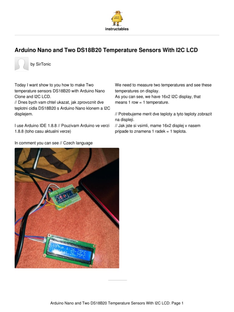 Arduino Nano and Two DS18B20 Temperature Sensors With I2C LCD | PDF ...