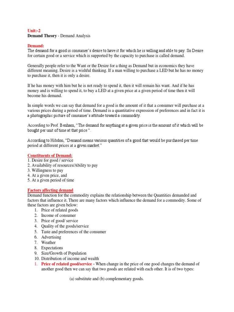 Unit 2-Demand Analysis | PDF | Demand | Demand Curve