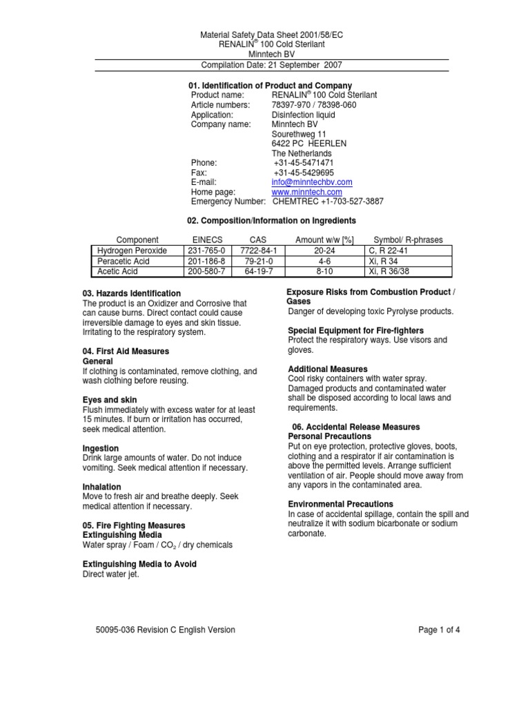 Renalin 100 English Msds PDF Sterilization (Microbiology) Water