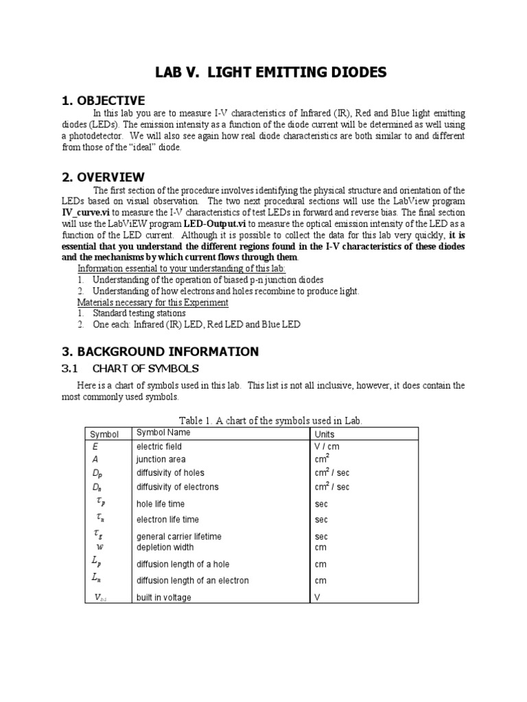 Lab V. Light Emitting Diodes: 1. Objective | PDF | Light Emitting Diode ...
