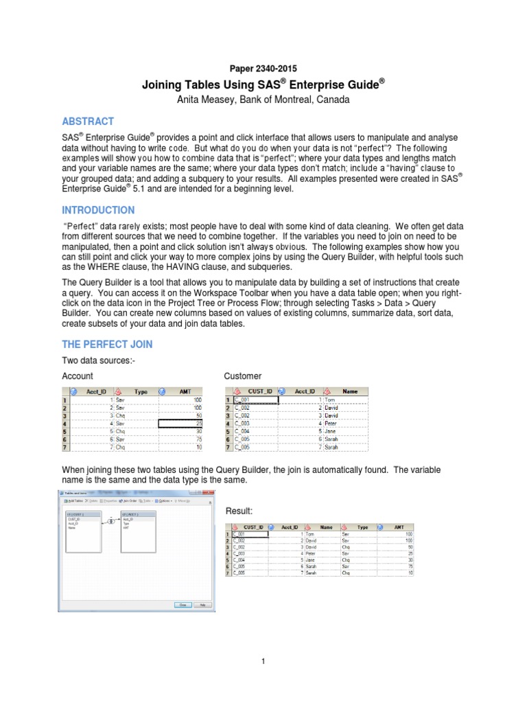 Joining Tables Using SAS Enterprise Guide | PDF | Information ...