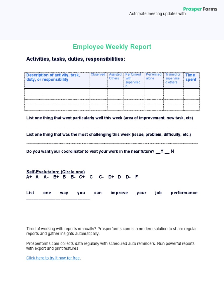 Weekly Employee Report Template | PDF | Career & Growth | Business