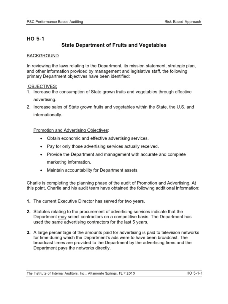 Performance Audit Case Study (Unit 5) PDF Internal Audit Audit