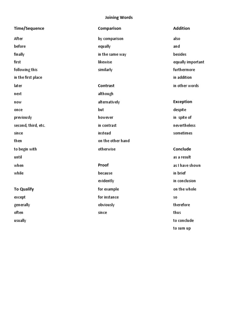 Joining Words Time/Sequence Comparison Addition | PDF | Mathematics
