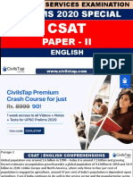 UPSC CIVIL SERVICES EXAMINATION PRELIMS 2020 SPECIAL CSAT PAPER - II ENGLISH COMPREHENSIONS