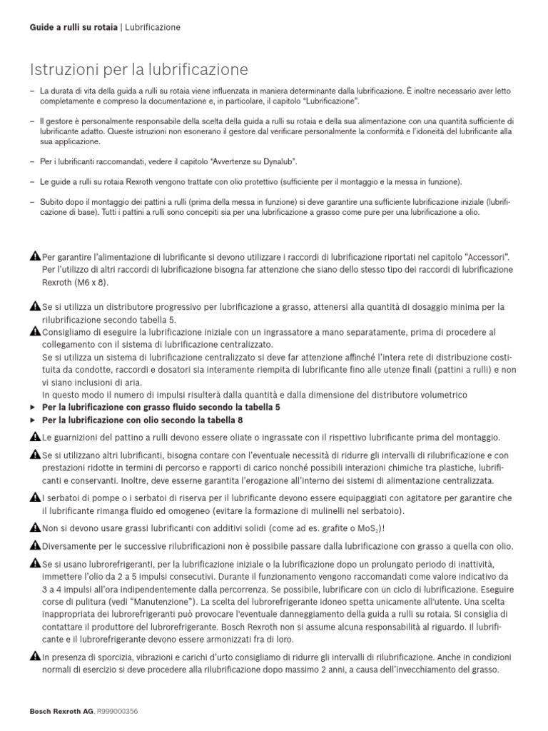 Bosch Rexroth - Guide A Rulli Su Rotaia - Lubrication Notes - IT ...
