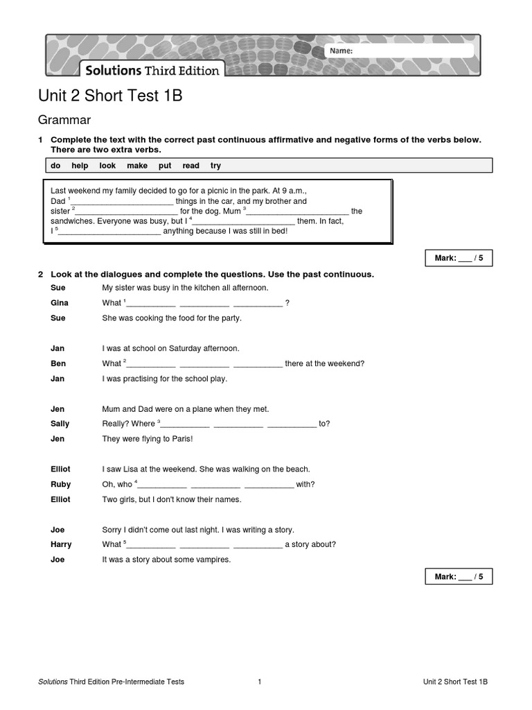 Pre-Intermediate Unit 2 Test Solutions | PDF | Linguistics