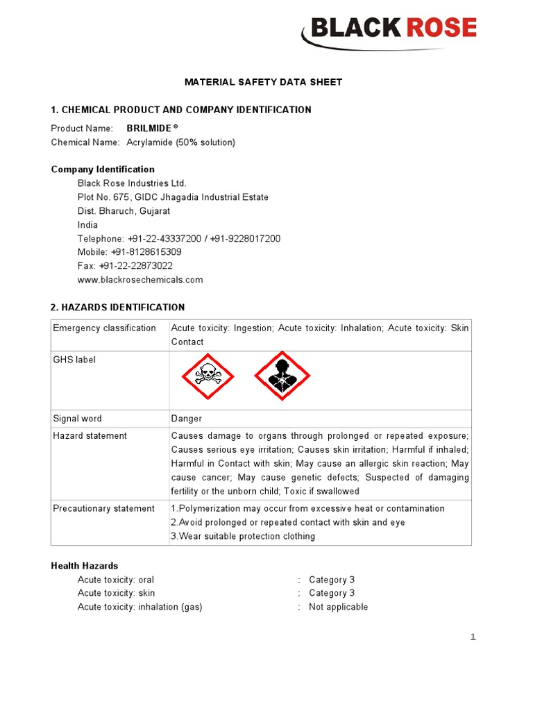 Brilmide 50 MSDS PDF Toxicity Polyvinyl Chloride