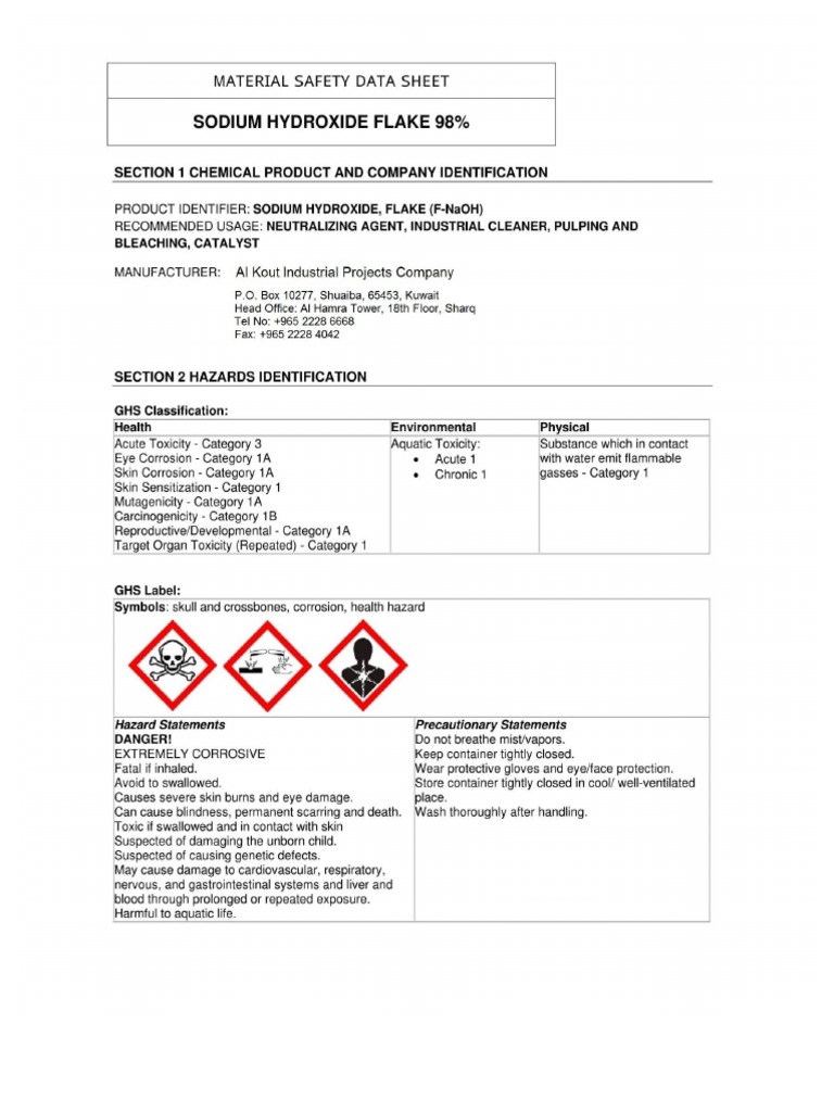 Sodium Hydroxide Flakes MSDS PDF