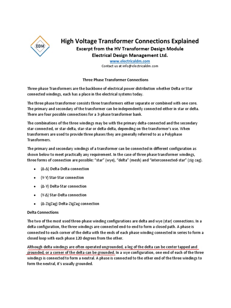 High Voltage Transformer Connection Types | PDF | Transformer | Force