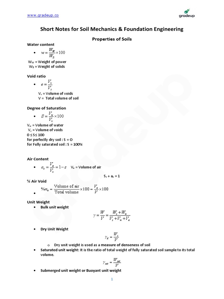Short Notes For Soil Mechanics 71 Pdf Earth Sciences Mechanics
