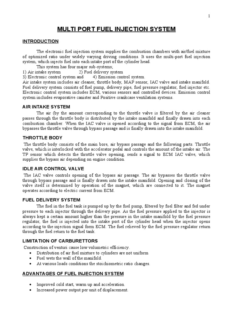 Multi Port Fuel Injection System PDF Throttle Fuel Injection