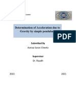 Determination of Acceleration Due To Gravity by Simple Pendulum