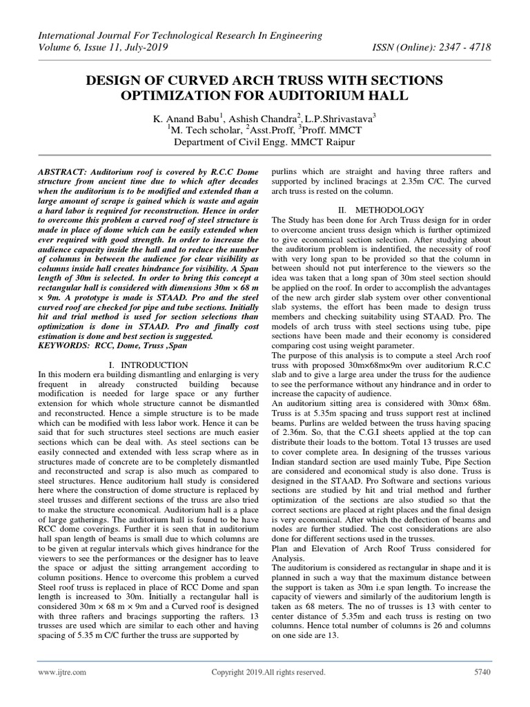 Design of Curved Arch Truss With Sections Optimization For Auditorium