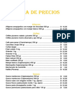 Lista de Precios de Productos Agricolas Que Vende Jorge