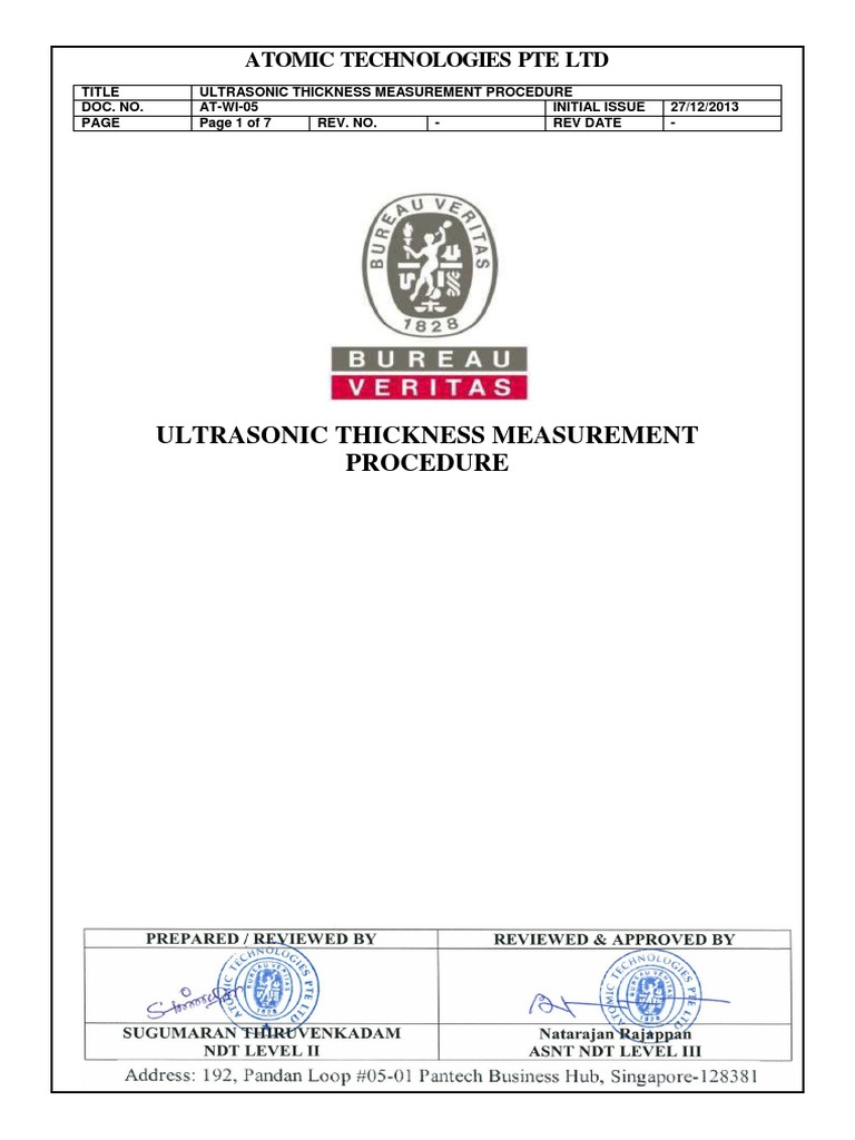 Ultrasonic Thickness Measurement Procedure PDF Calibration Ultrasound