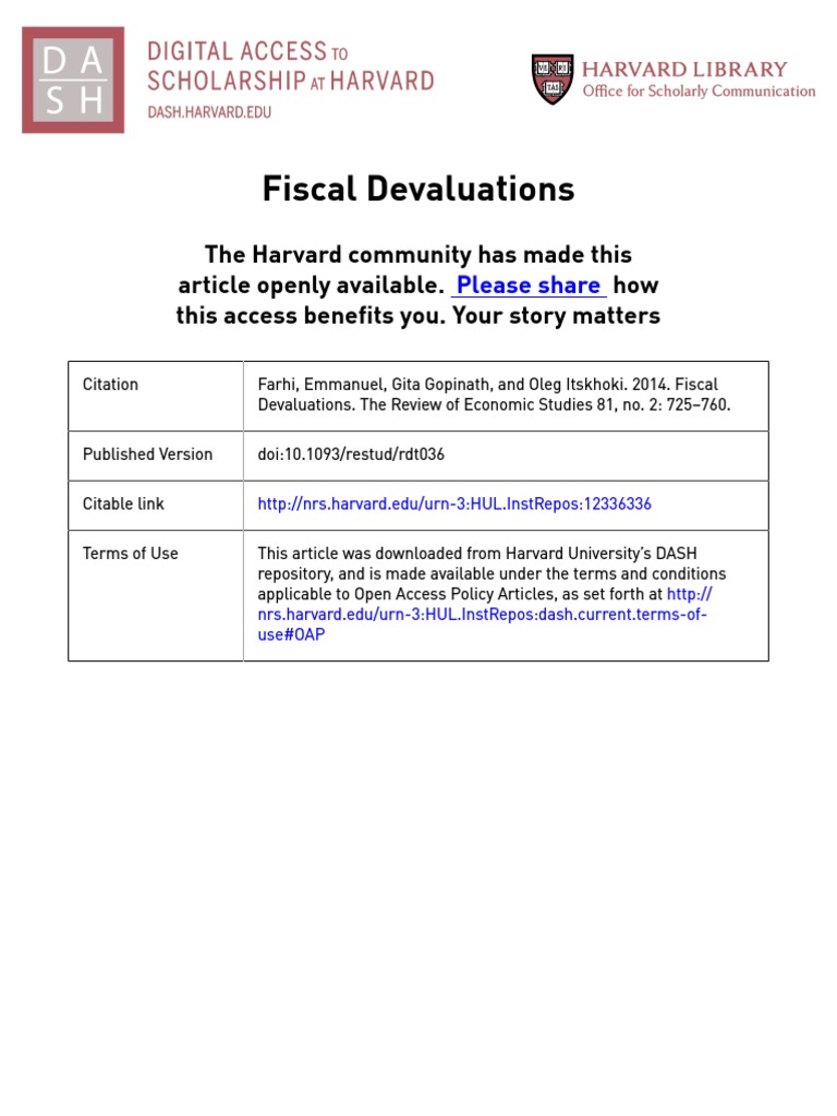 Fiscal Devaluations Harvard PDF Taxes Devaluation
