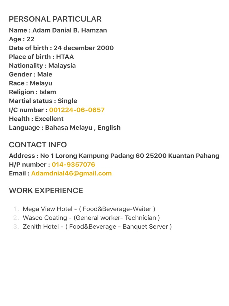 Personal Particular | PDF