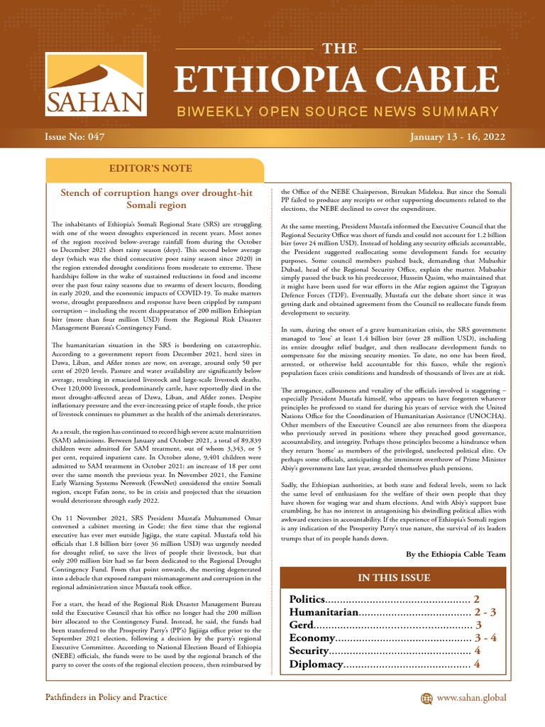 Ethiopia Cable Biweekly Open Source News Summary PDF Ethiopia