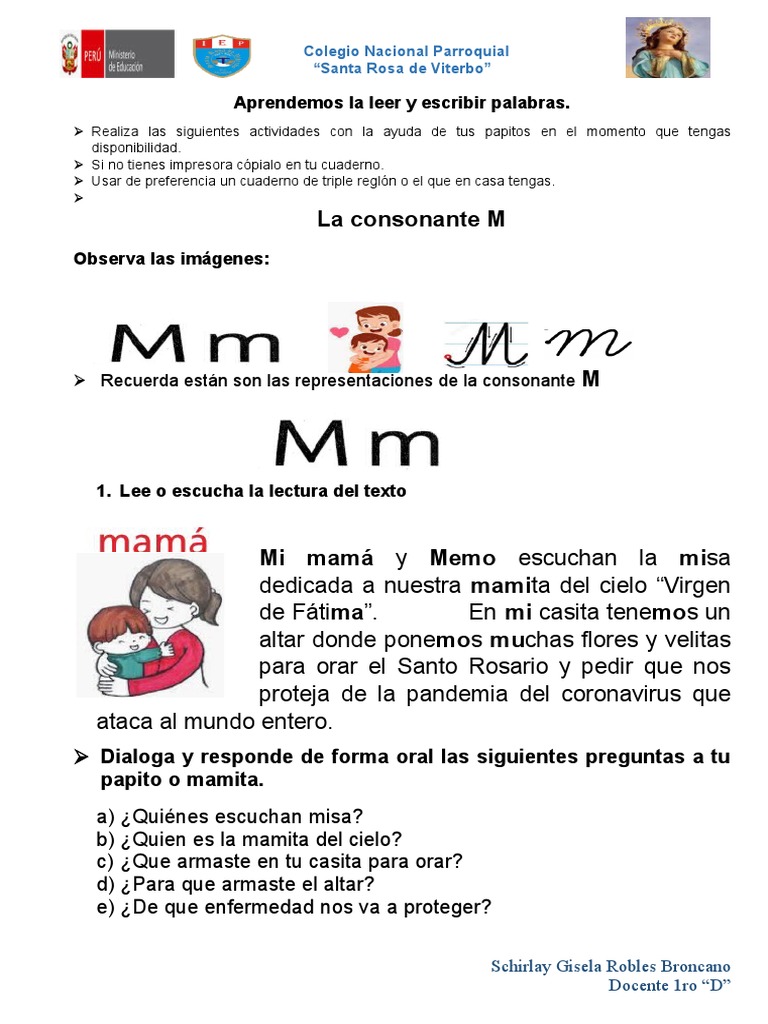 Actividades de Lectura con la Letra M | PDF | Escritura | Lingüística