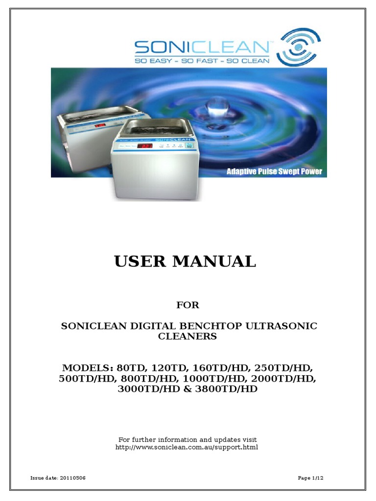 User Manual: FOR Soniclean Digital Benchtop Ultrasonic Cleaners | PDF ...