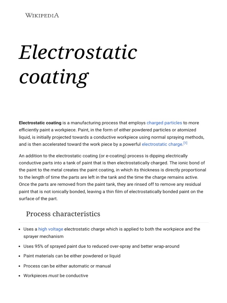 Electrostatic Coating Wikipedia PDF Secondary Sector Of The Economy Chemistry
