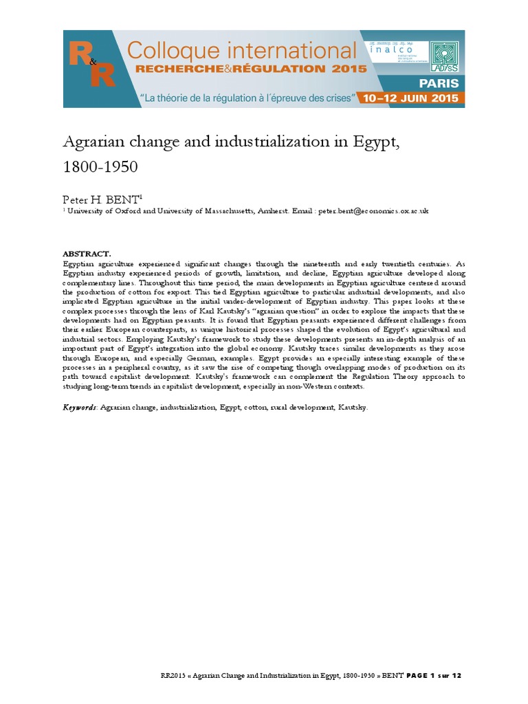 Agrarian Change and Industrialization in Egypt, 18001950 Peter H