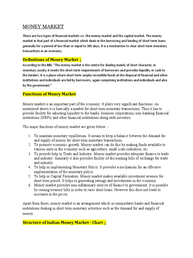 Overview of the Indian Money Market | PDF | Money Market | Financial ...