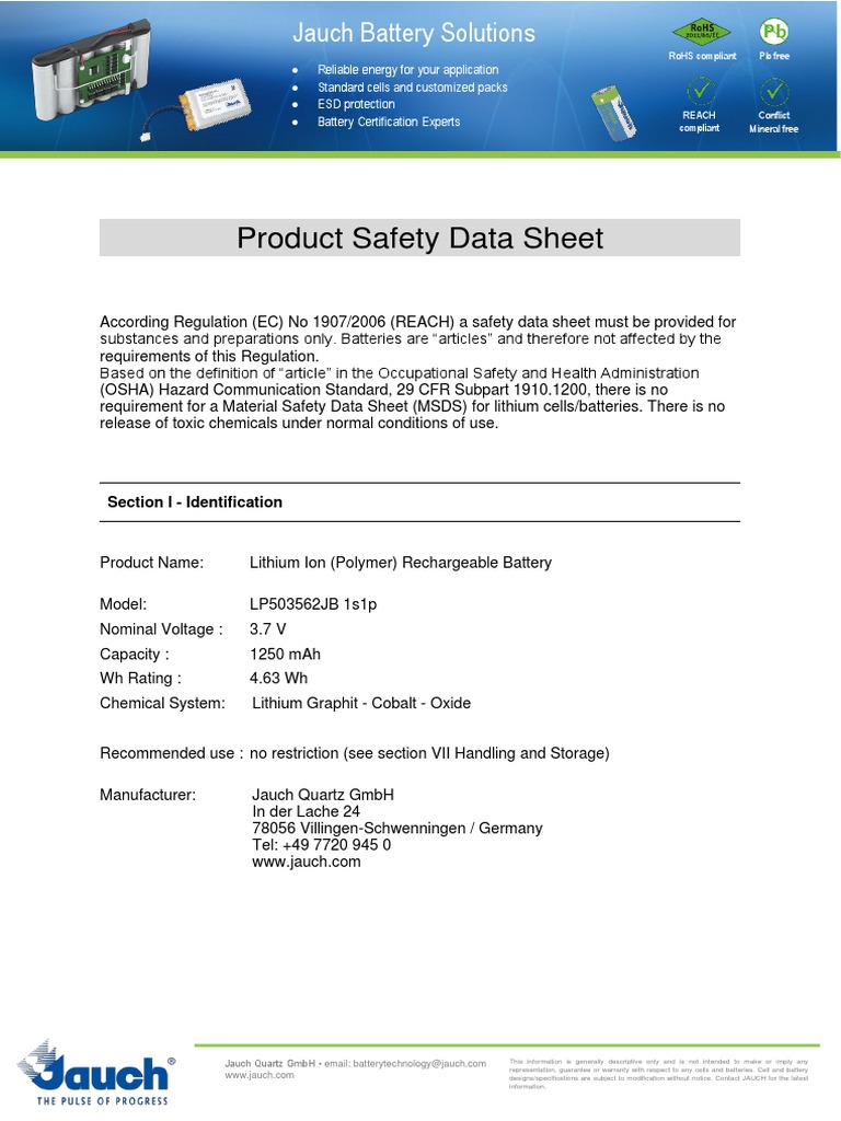 Product Safety Data Sheet Section I Identification PDF