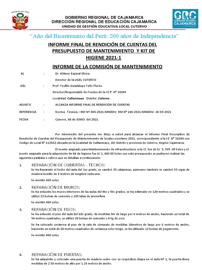 Modelo de Informe de Rendicion de Cuentas 2021 PDF