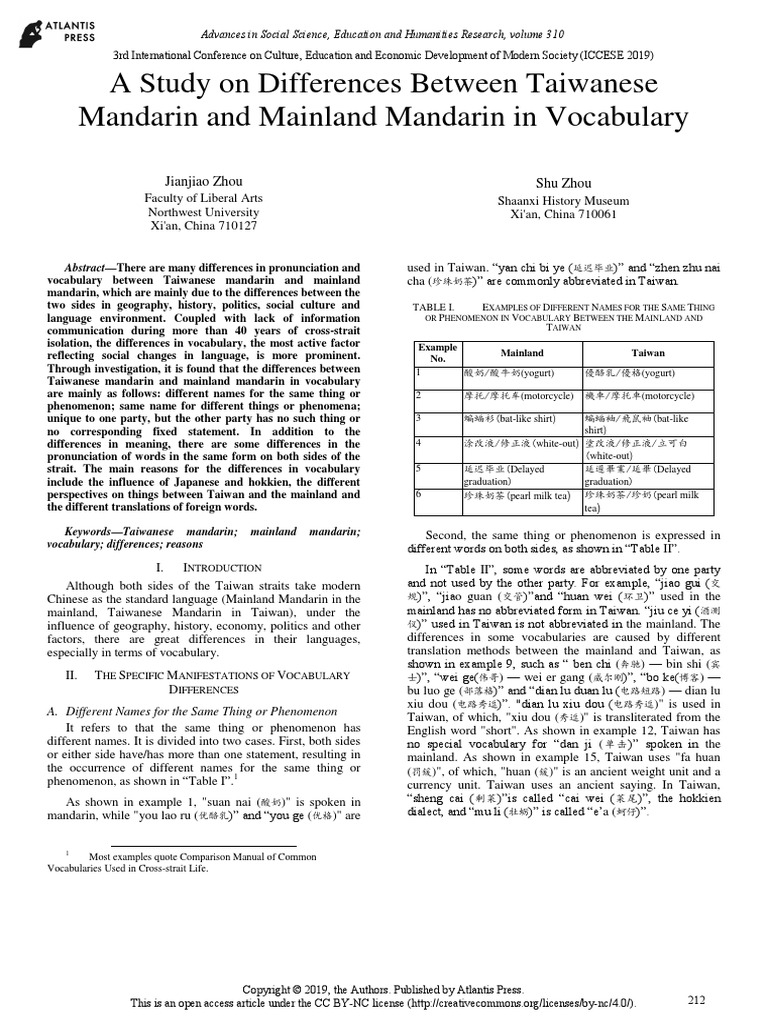 A Study On Differences Between Taiwanese Mandarin and Mainland Mandarin ...